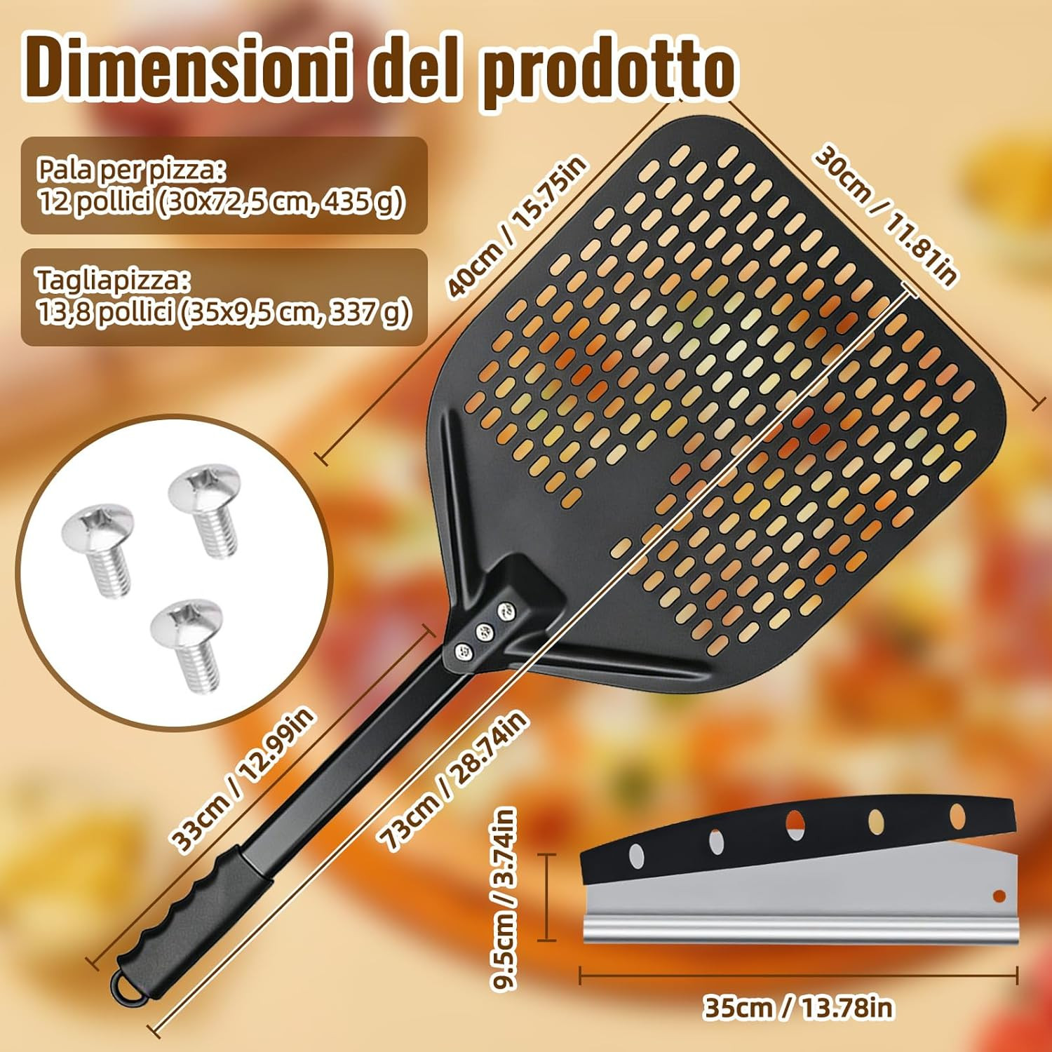 Accessori Forno Pizza: Pala Forata 30cm e Coltello Professionale - 3