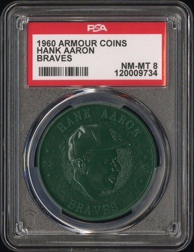 1960 Armour Baseball Coin Token Pin HANK AARON BRAVES VARIATION PSA 8 NM-MT
