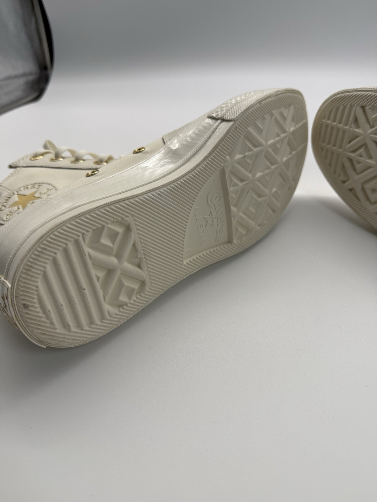 Converse White Gold Leather Trim High top Unisex Men’s 8 Women’s  Size 10 thumbnail 11