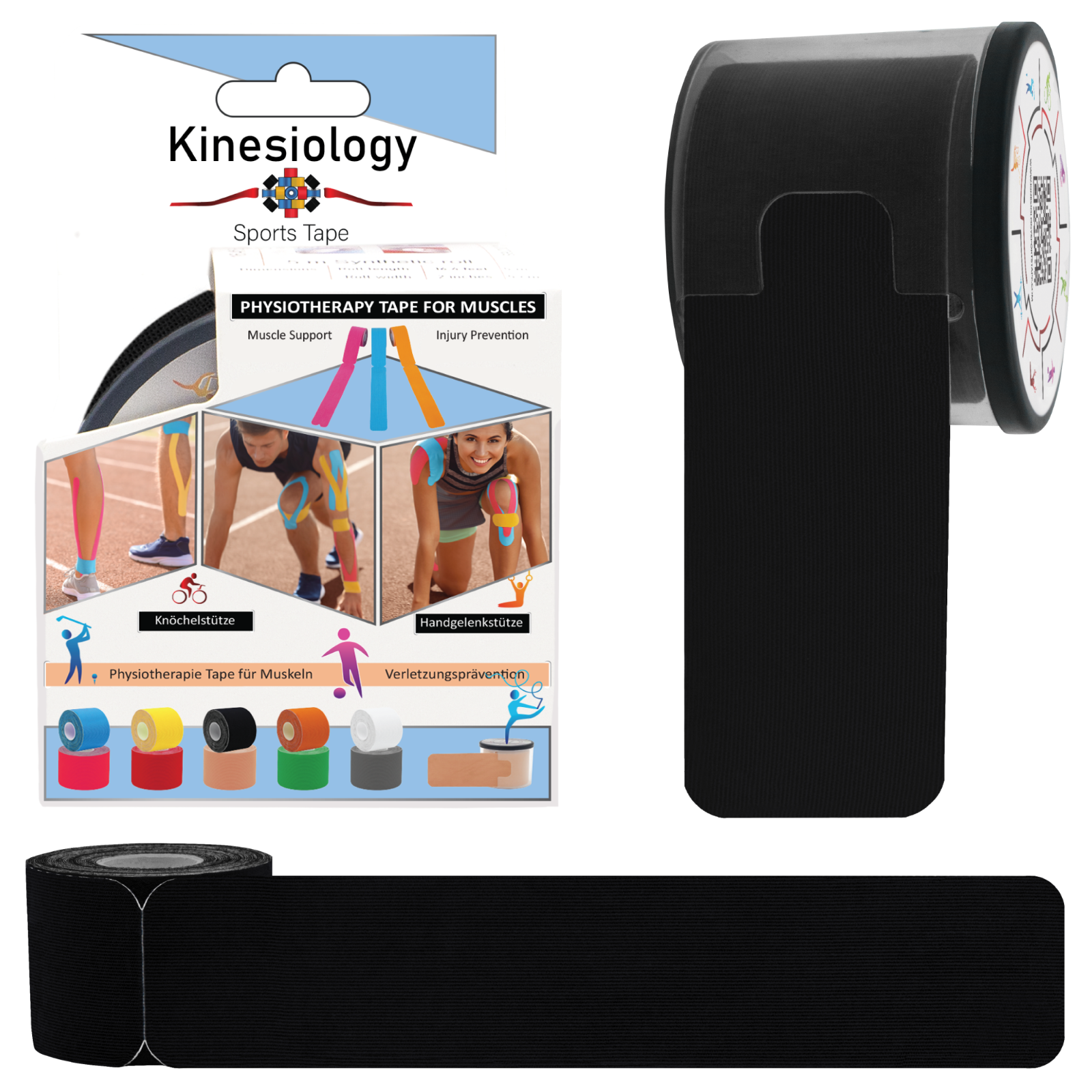 Black Kinesio TAPE Pre cut  Sports Tape with Dispenser 5m Synthetic Tape