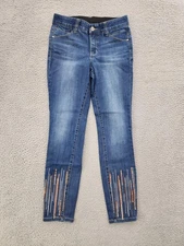 Jag Jeans Womens 8 Blue Mid Rise Skinny Denim Sequin Embellished Stretch Pants