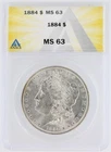 1884 Morgan Silver Dollar ANACS MS63 S$1 Philadelphia Minted No Reserve