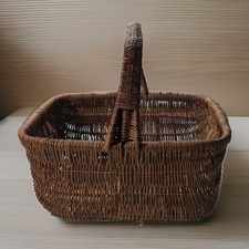 Vintage Large French Rattan Wicker Gathering Market Basket Sturdy Woven 15"