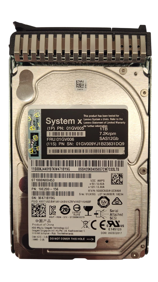 01GV006 Lenovo 1TB 72K SAS 12Gb/s 128MB Hot-Swapp 2.5" HDD with Tray Grade A - Image 2 of 3