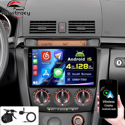 4+128GB Android 15 Autoradio Für Mazda 3 2004-2009 GPS Navi WIFI BT Carplay +Kam