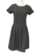 Ganni Dress Womens Medium Black Textured Fit Flare Short Sleeve Cotton Knit