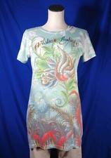 Christian Audigier Shirt Dress Mint Green Aqua Bird Women's Medium