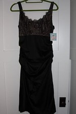 Suzi Chin For Maggy Boutique Black Lace Stretch Satin Dress Cocktail Ruched 10