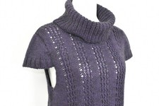 ChiaraMente Mohair Wool Chunky Sweater Dress Size M Purple Cap Sleeve Cowl Neck