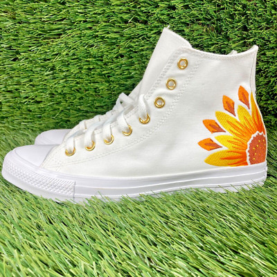 Converse Chuck Taylor All Star High Mens 9.5, Womens 11.5 Flower Sunflower White