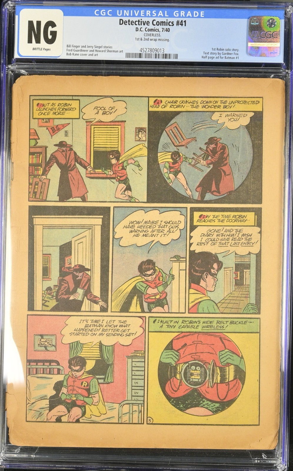 Detective Comics #41 DC 1940 CGC Coverless Batman 1st Robin Solo
