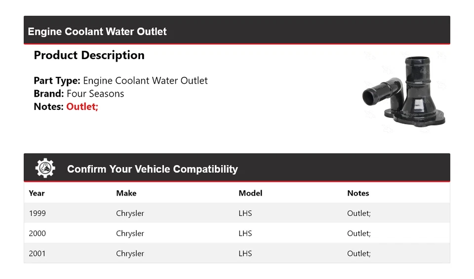 Salida de agua refrigerante motor Chrysler LHS 1999-2001 4 estaciones 2000 Foto 2 de 4