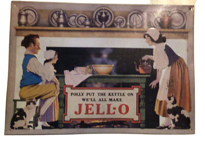 Maxwell Parrish Jell-O ''Polly Put The Kettle On'' metal repro sign