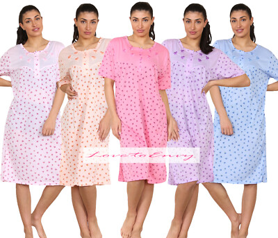 Damen Kurzarm Nachthemd Blumendruck Baumwollmischung Nachtkleid Nachthemd 8-16