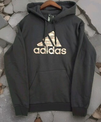 Adidas Men's Black Tan Camo Logo Print Fleece Hoodie Large