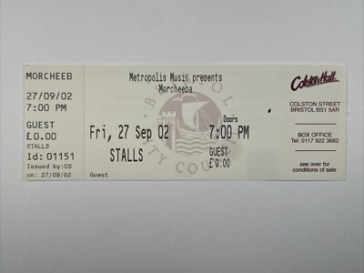 Morcheeba Ticket Original Charango Tour Colston Hall Bristol September 2002