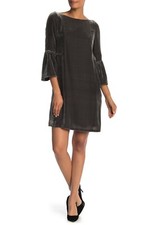 LAFAYETTE 148 Shale Grey Marissa Velvet Bell Sleeve Sheath Dress L = 12/14 NEW