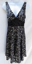 MILLY OF NEW YORK Womens Black White Blue Silk Lace Formal Mod Tea Dress 2 XS S