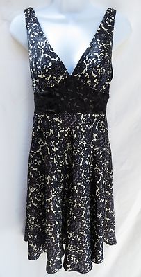 MILLY OF NEW YORK Womens Black White Blue Silk Lace Formal Mod Tea Dress 2 XS S