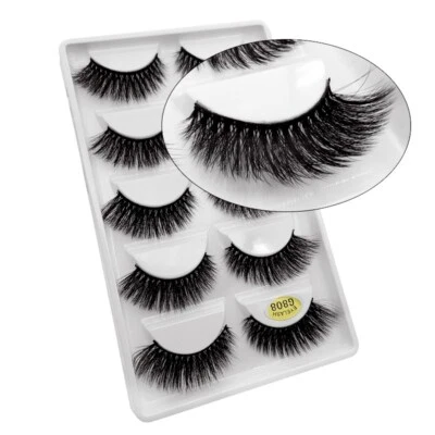 MARKENLOS 5 Paar 3D Echthaar Wimpern 100% Mink Lashes Fake False Faux Eyelashes G808