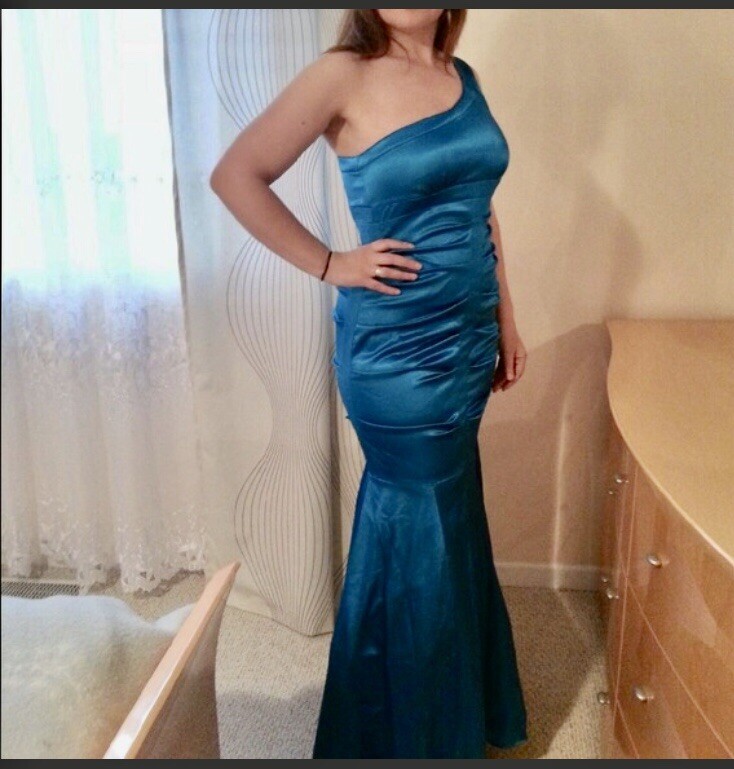 Joanna Chen Xscape Blue Beaded Dress Blue One Shoulder Evening