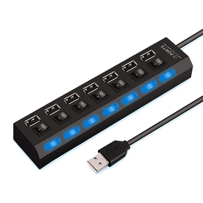 USB 3.0 Hub 7 Port On/Off Switch High Speed Splitter AC Adapter Cable PC Laptop - Image 4 of 4