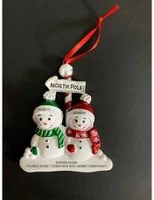 North Pole Snowmen Couple Family of 2 Personalized Christmas Tree Ornament