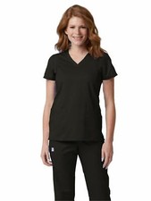 Maevn 1758 Mesh Detail V-Neck Scrub Top Black Large