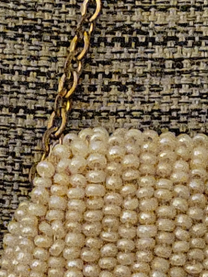 ¿Antiguo de colección? Monedero Semilla Crema Micro Cuentas Perla Marfil Victoriano Hecho a Mano? Foto 3 de 4