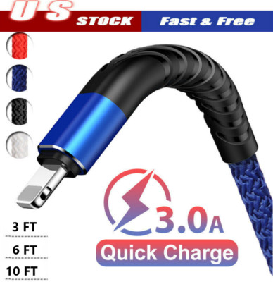 Braided Fast Charger Cable Heavy Duty USB Cord For iPhone 14 13 12 11 X XR 8 7 6