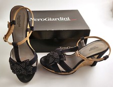SCARPE SANDALI DONNA NERO GIARDINI TG. 38 NERI IN VELLUTO CON ZEPPA TACCO 10 CM
