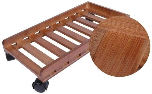 Bamboo PC Case Desktop Host Stand Holder Shelf Computer Tower Rolling Wheel - Picture 5 of 7
