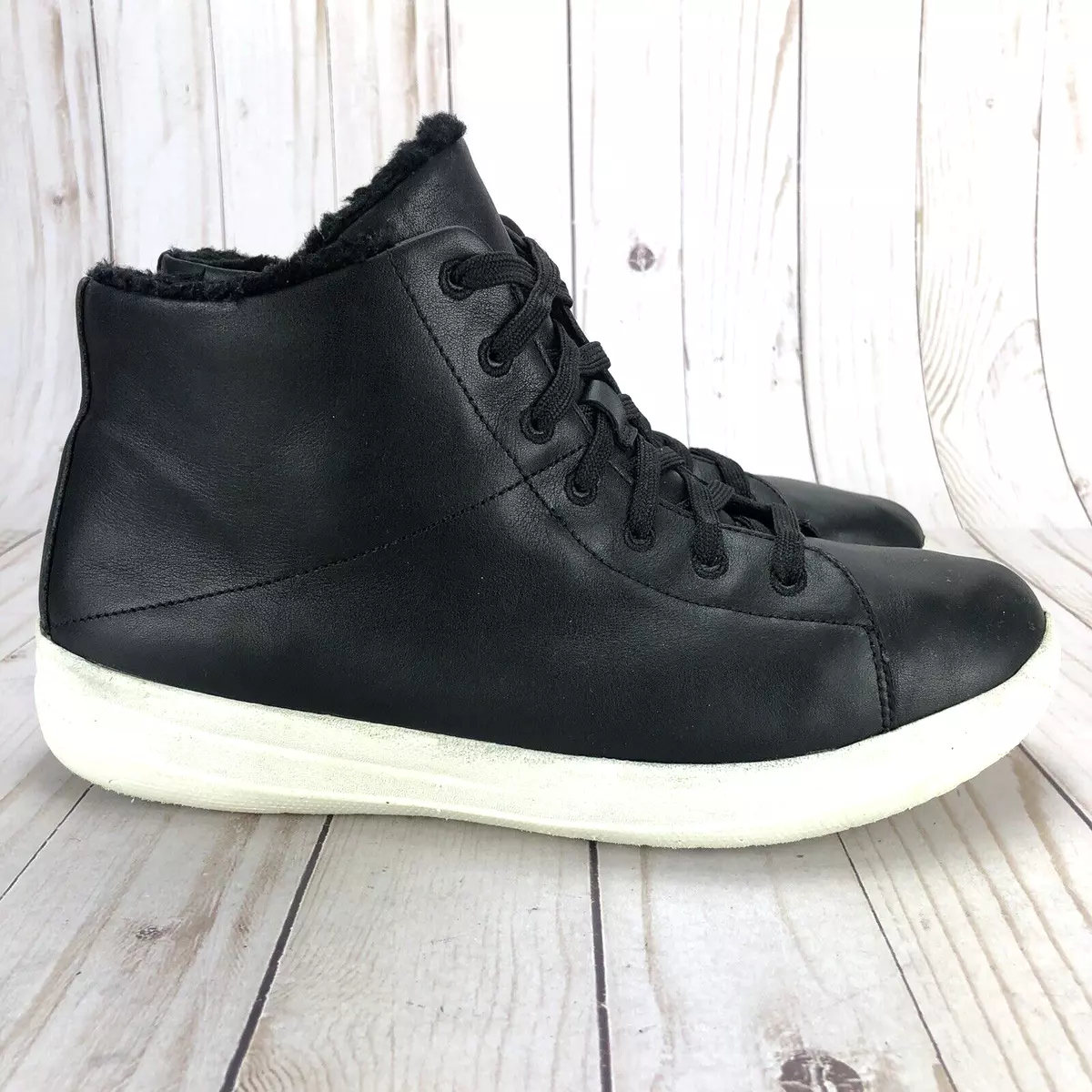 Fitflop Rally Sneakers High Top Zip Black Faux Fur Womens Size | eBay