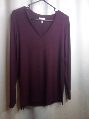 Lucky Brand Sweater S Women V-Neck Long Sleeve Soft Stretch Red Purple