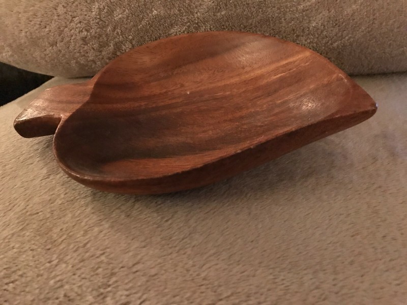 wood leaf bowl from the Philippines approximate 8" x 5.5"