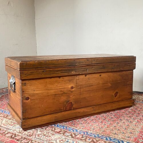 Antique Pine Carpenters Tool Chest, Wooden Trunk, Coffee Table - Picture 1 of 11
