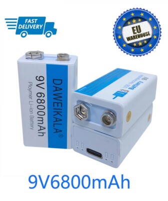 9 V Akku 6800mAh Li-Ion USB C Ladeanschluss Batterie 2024 NEU mit Kabel