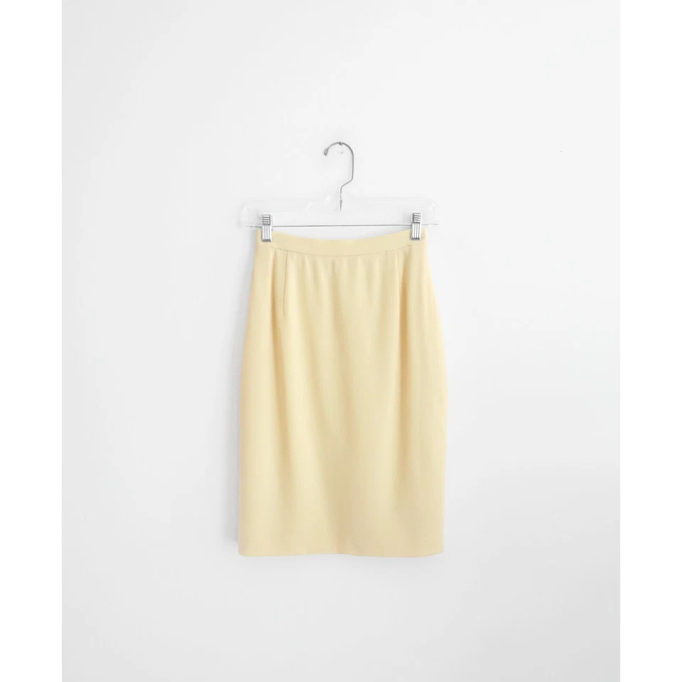 复古 Minimalist Max Mara 淡黄色奶油色羊毛铅笔裙 尺寸 IT 38 US 00 0