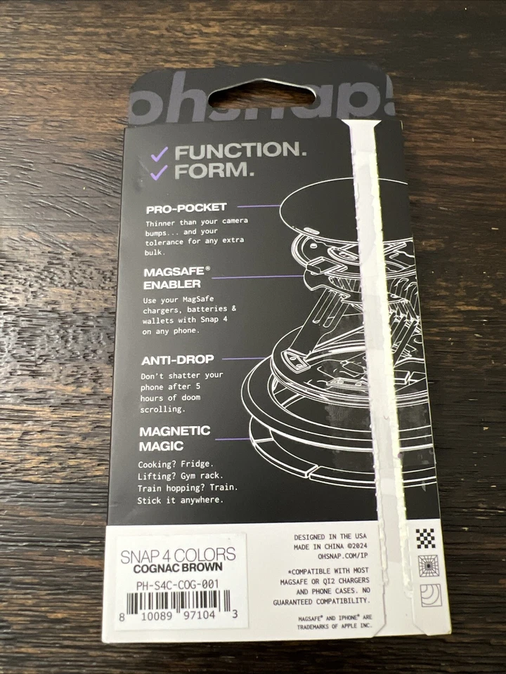 Empuñadura magnética para teléfono OhSnap Snap Grip y soporte ultrafino marrón coñac ABIERTO NUEVO Foto 4 de 4