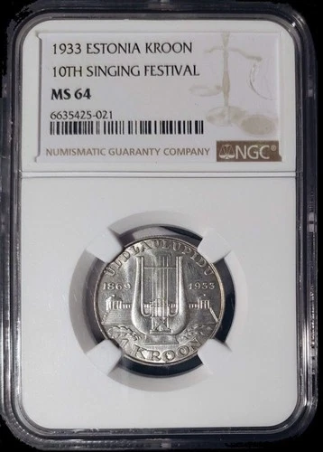 Estonia, 1 Kroon 1933, KM-14, NGC MS-64