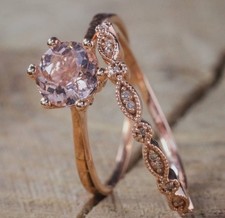 3Ct Round Cut Lab Created Morganite Bridal Engagement Ring 14K Rose Gold Plated