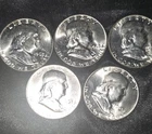 1963 Franklin half dollar Lot Of 5/Uncirculated/90% Silver