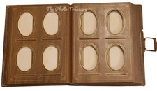 ANTIQUE VICTORIAN LEATHER ALBUM METAL CLASP WOOD GRAIN PAGES CDVS CABINET CARDS