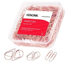 300 Pcs Cute Rose Gold Paper Clips Assorted Sizes, Smooth Steel Wire Papercli...