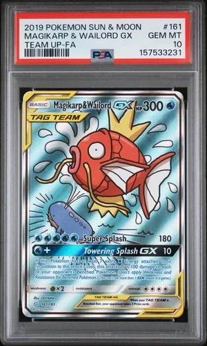 2019 POKEMON SUN & MOON TEAM UP #161 FULL ART/MAGIKARP & WAILORD GX PSA 10