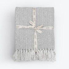 Cotton Herringbone Sofa Throw Blanket - 100% Recycled Cotton, Soft & Breathable