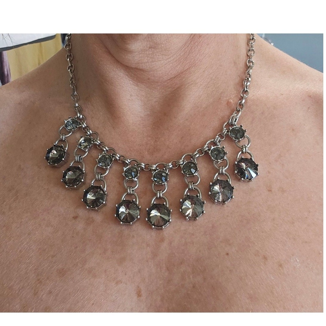 Loft Reverse Set Grey Rhinestone Bib Statement Ne… - image 1