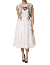 Dolce & Gabbana Ivory Lace Silk Embellished Sleeveless Women's Dress
