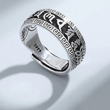 925 Sterling Silver Adjustable Mantra Ring Men Women Buddhist Symbol Jewellery