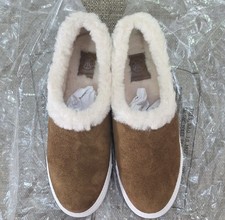 Tory Burch Brown Suede Slippers with Cream Fur Size 9